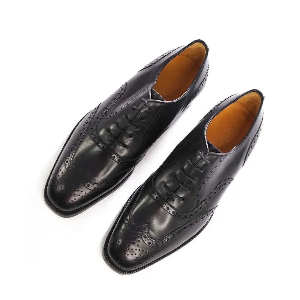 $1,350 RALPH LAUREN - Black Leather Wingtip Oxfords - 9 E